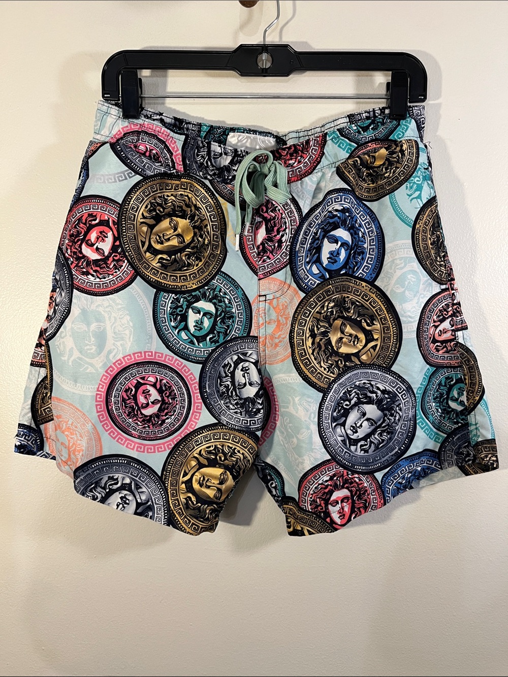 Medusa Coin Print Swim Shorts in Mint Multi